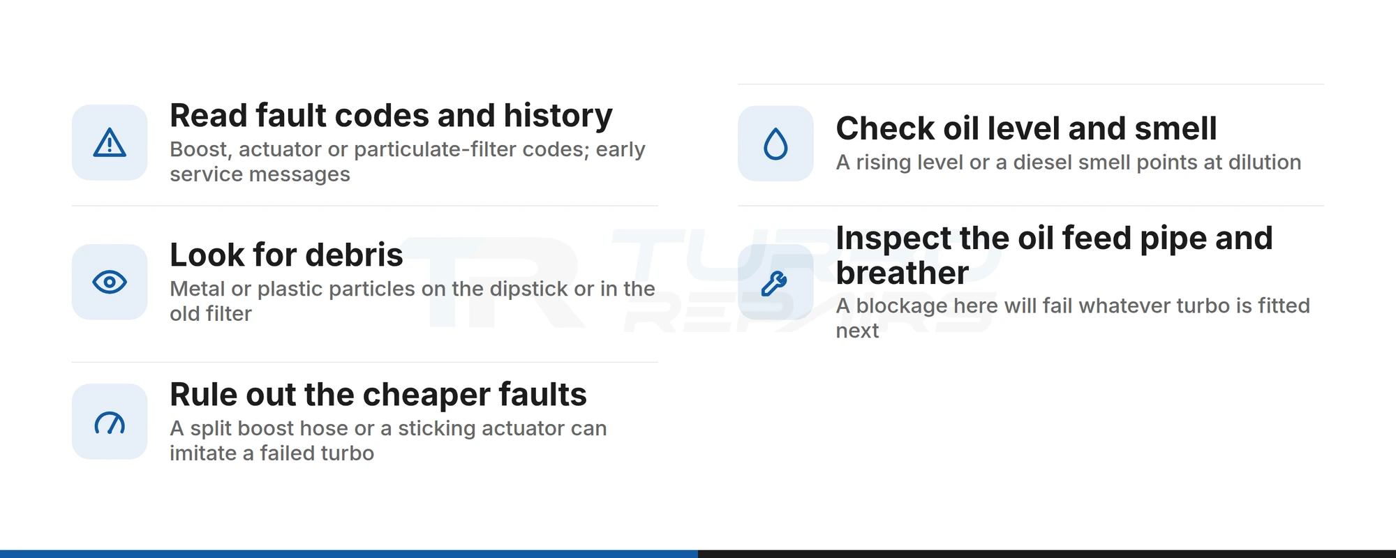 Checklist of engine checks to make before removing an Ingenium diesel turbocharger