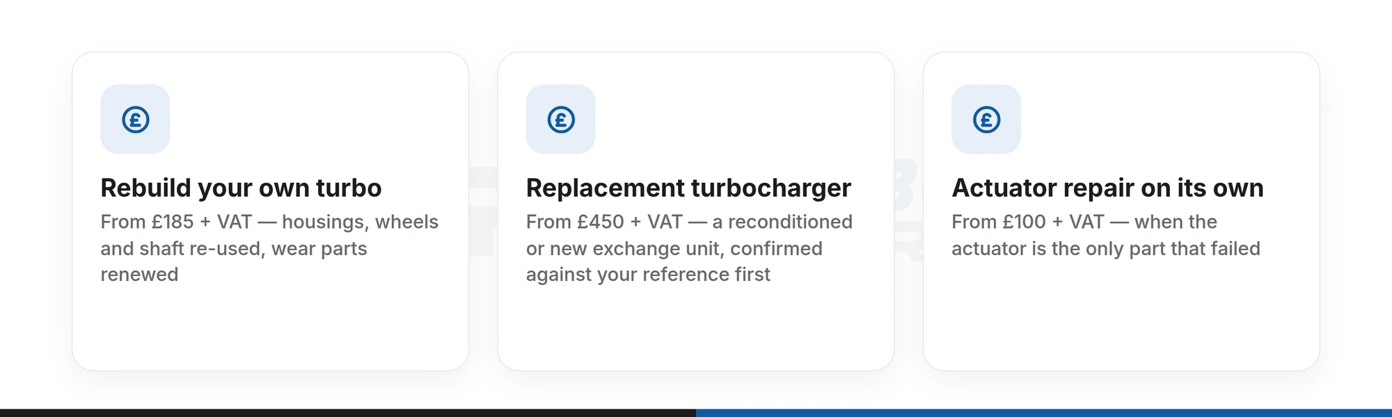 Three cost routes for a Range Rover or Discovery 4 turbo: rebuild from £185, replacement from £450, actuator repair from £100